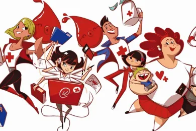 Comic-Bild mit JRK-Freiwilligen